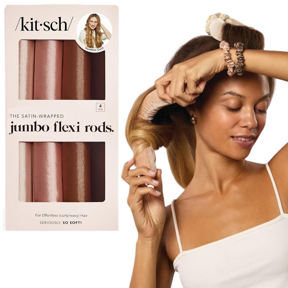 Satin Hair Curlers Heatless Jumbo Flexi Rod Set For All Hair Types 4pcs